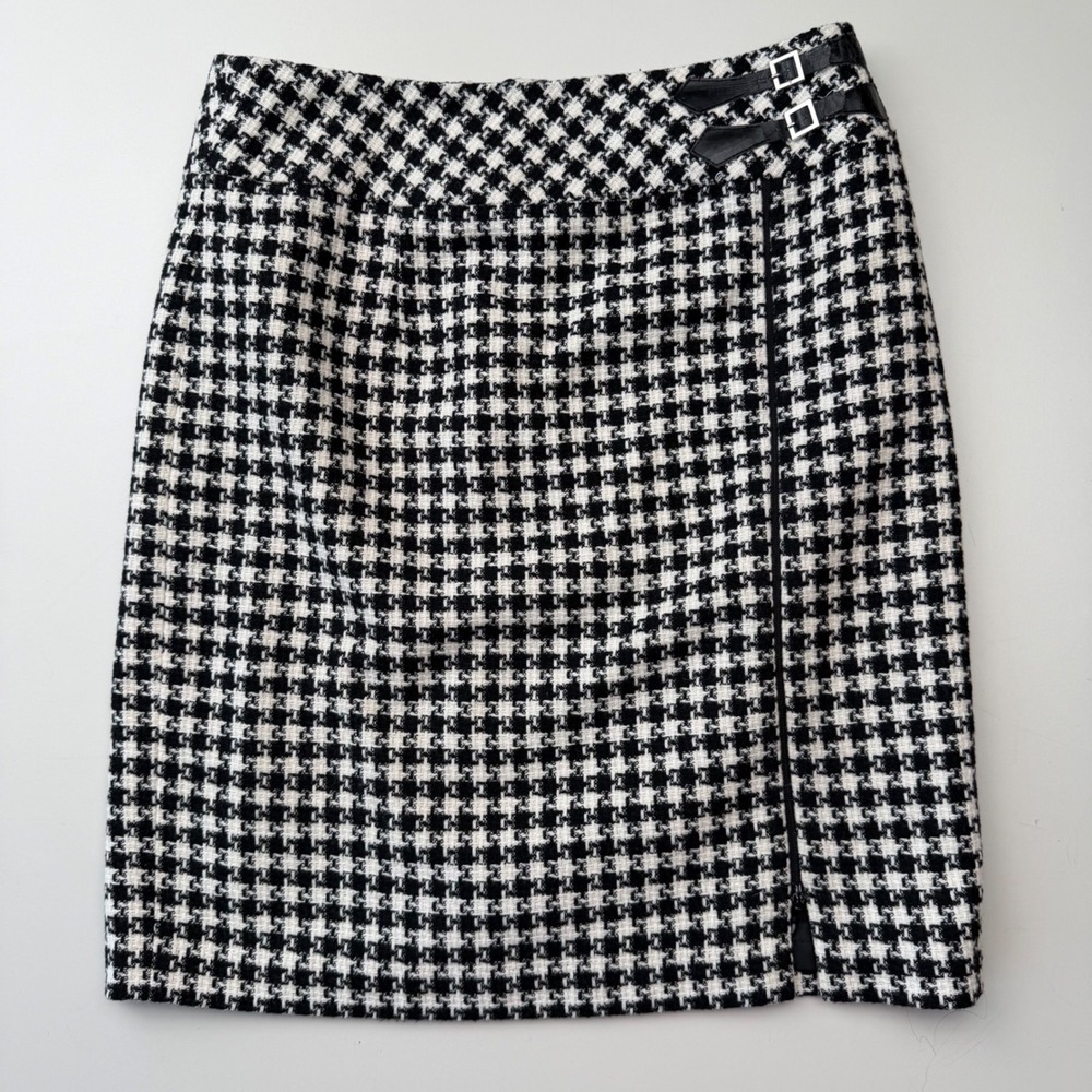 Tribal Houndstooth Wool Blend Mini Skirt Buckle Dark Academia Preppy Size 4